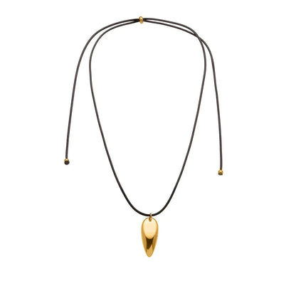 Retro Minimalist Tear-Drop Pendant on Genuine Leather Cord Waterproof