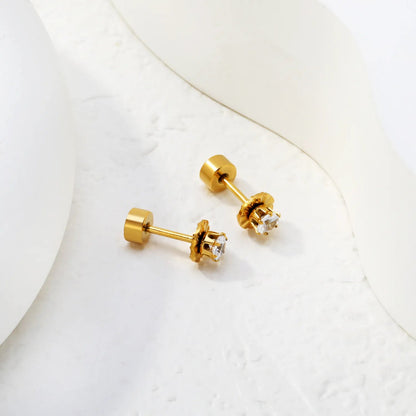 12 pairs of single-stone cubic zirconia flat-back stainless steel stud earrings