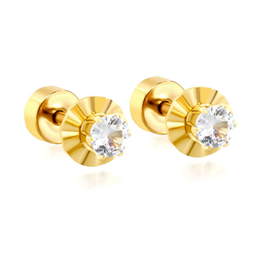 12 pairs of single-stone cubic zirconia flat-back stainless steel stud earrings