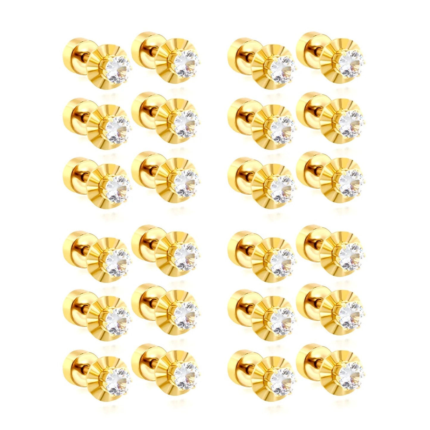 12 pairs of single-stone cubic zirconia flat-back stainless steel stud earrings