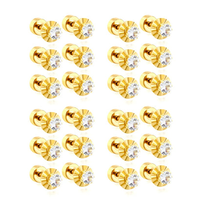 12 pairs of single-stone cubic zirconia flat-back stainless steel stud earrings