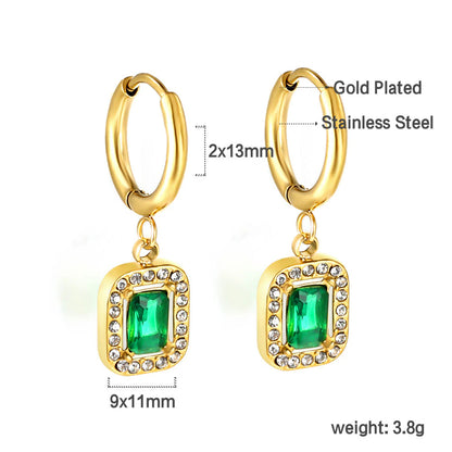 Wholesale Stainless Steel Square Earrings | Emerald Zircon Bulk