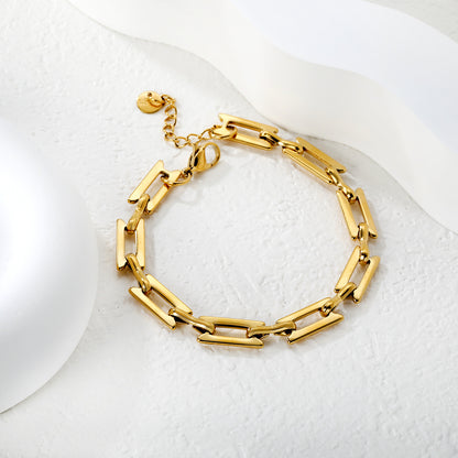 Wholesale Waterproof PVD Gold Sculpted Rectangular Bar Spliced Bracelet