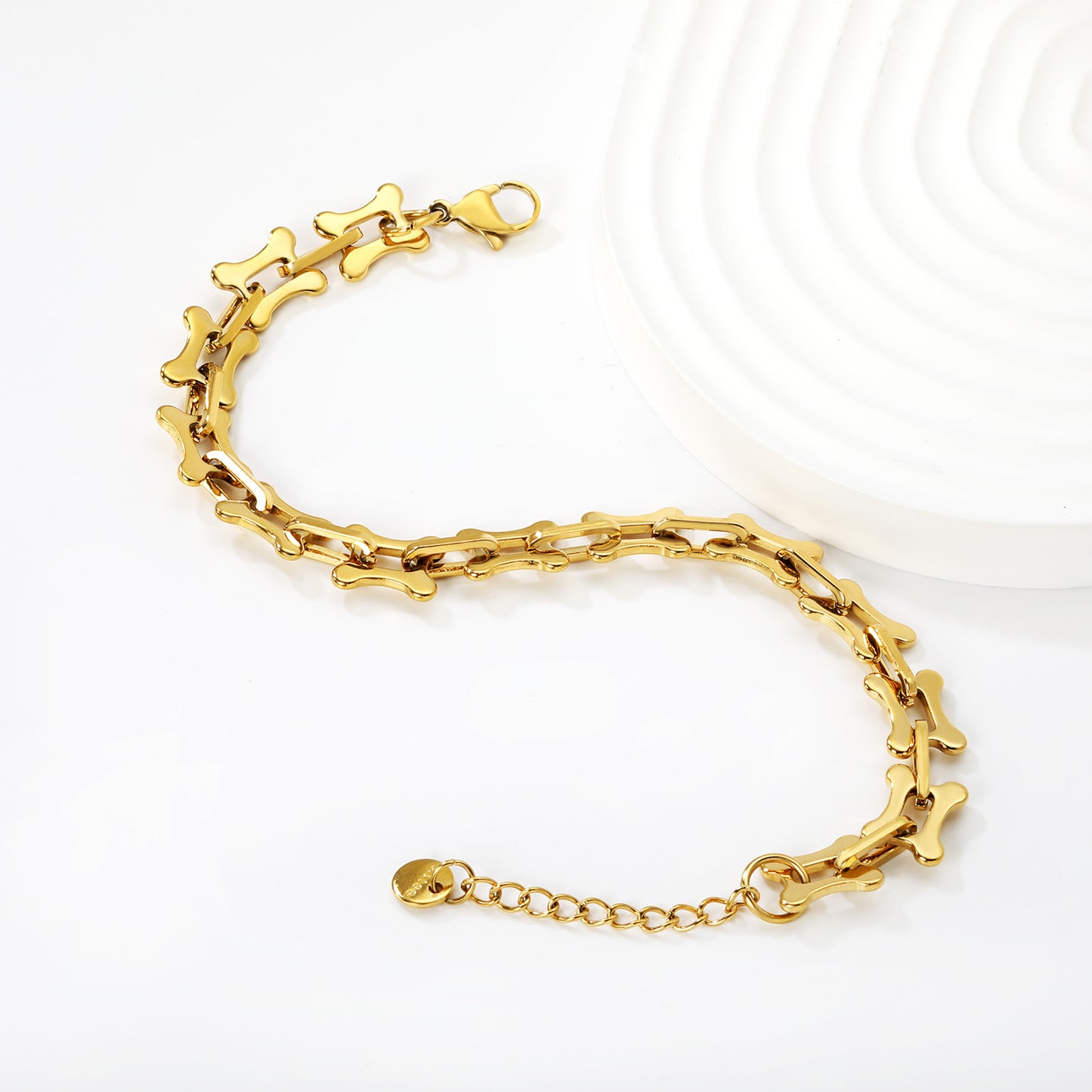 Bulk PVD Gold Sculpted Bone Link Niche Statement Bracelet