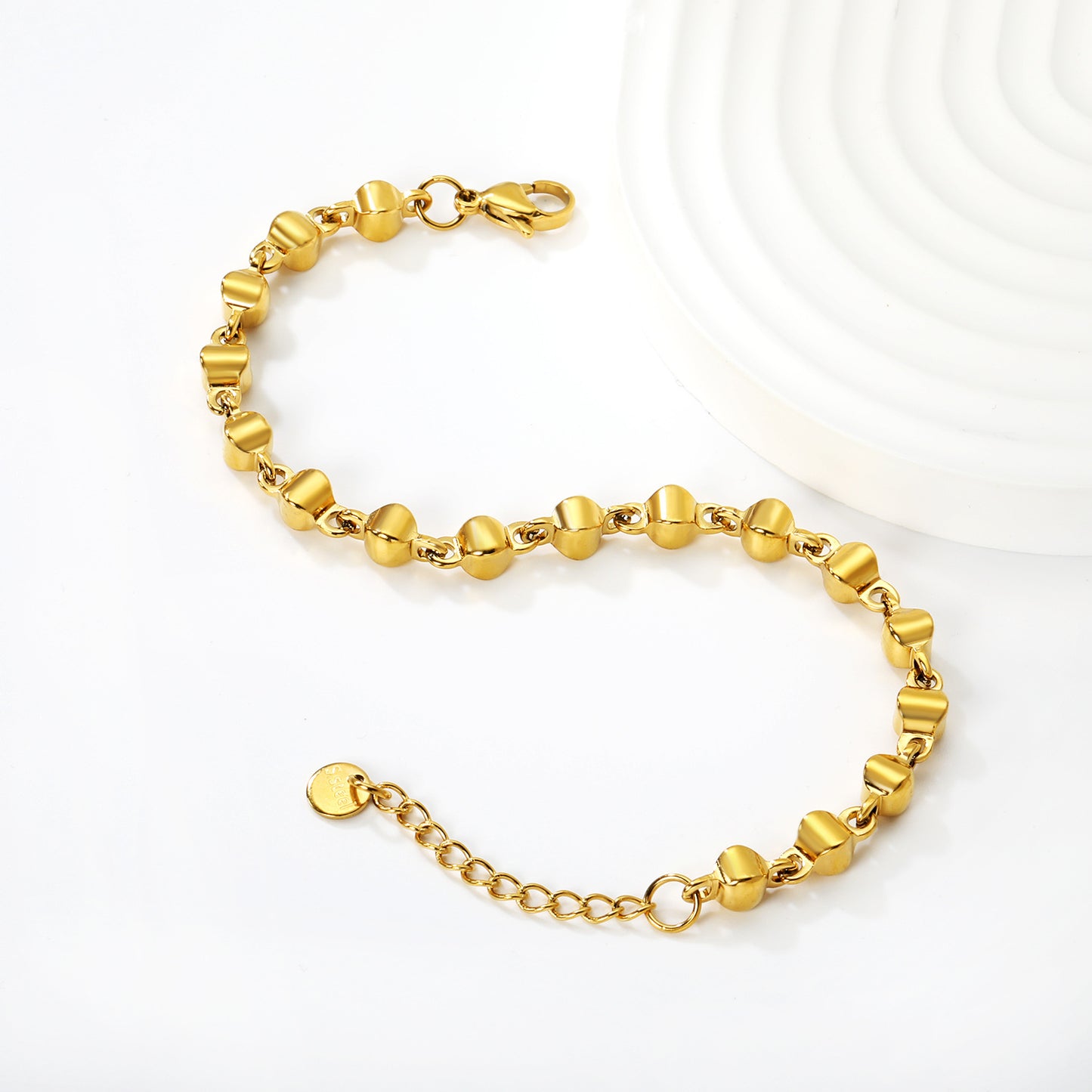 Wholesale Waterproof PVD Gold Contoured Matte Column Link Bracelet