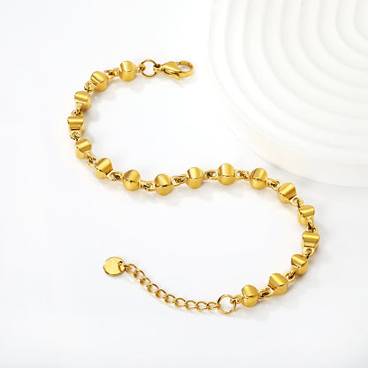 Wholesale Waterproof PVD Gold Contoured Matte Column Link Bracelet