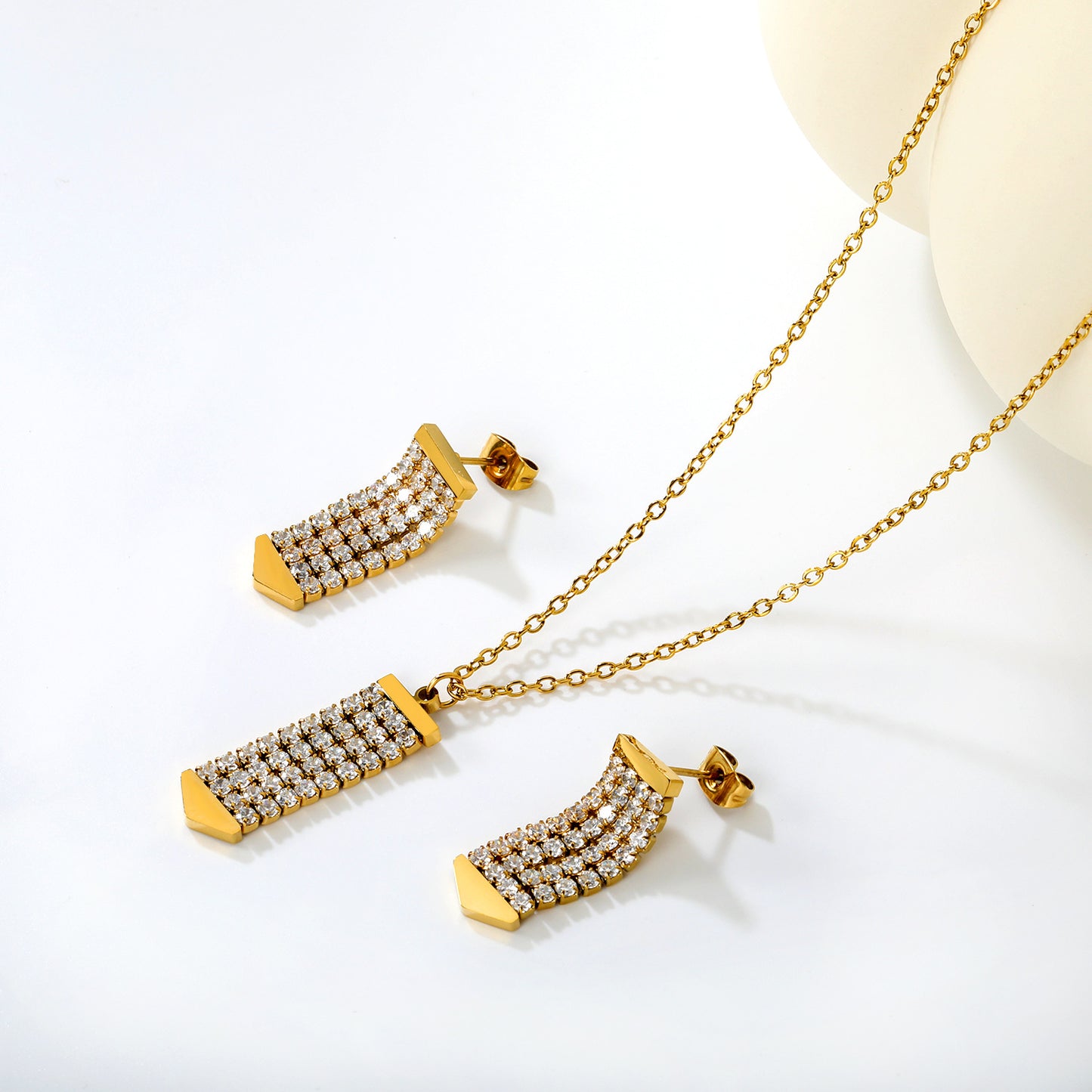 Factory Direct 304L Steel Arrow Pendant Set Hypoallergenic CZ Necklace & Earrings