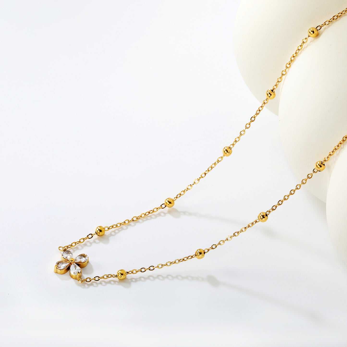 Wholesale 304L Stainless Steel Necklace Clover Pear Zircon Jewelry