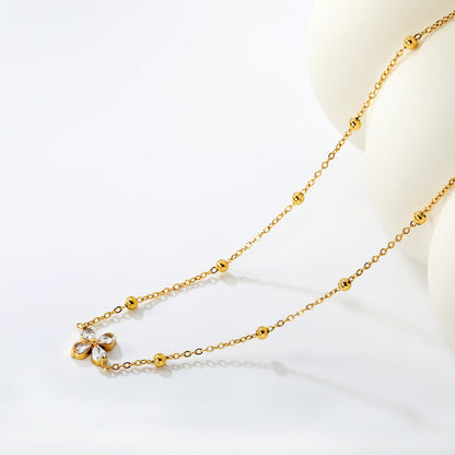 Wholesale 304L Stainless Steel Necklace Clover Pear Zircon Jewelry