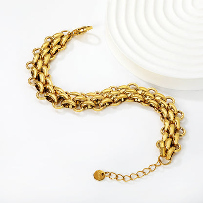 Wholesale Waterproof PVD Gold Double Weave Chunky Statement Bracelet