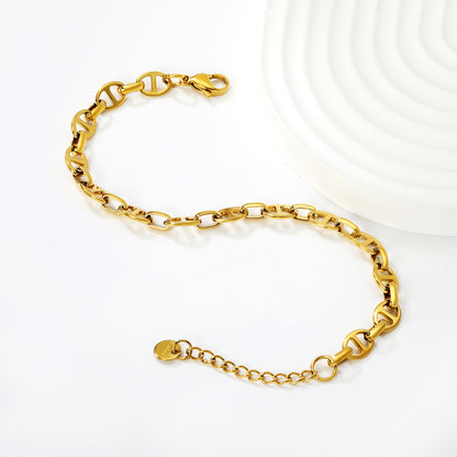 Wholesale Waterproof PVD Gold Sculpted D-Link Pig-Nose Chunky Bracelet