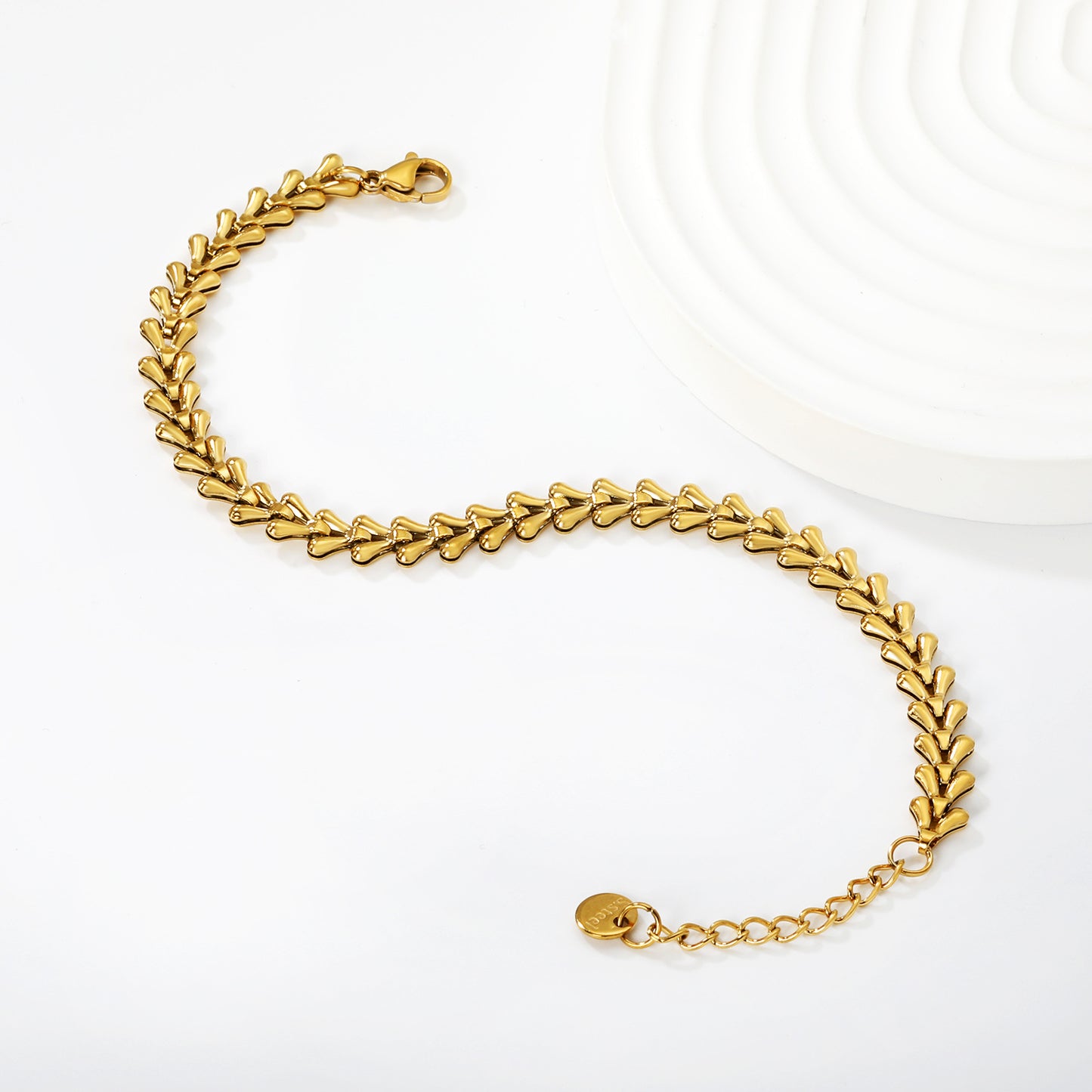 Bulk PVD Gold Fishbone Relief-Textured Heavy Duty Bracelet