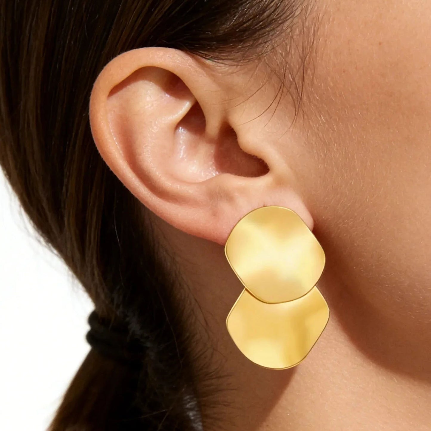 Stainless Steel Earrings | Double Circle Irregular Studs