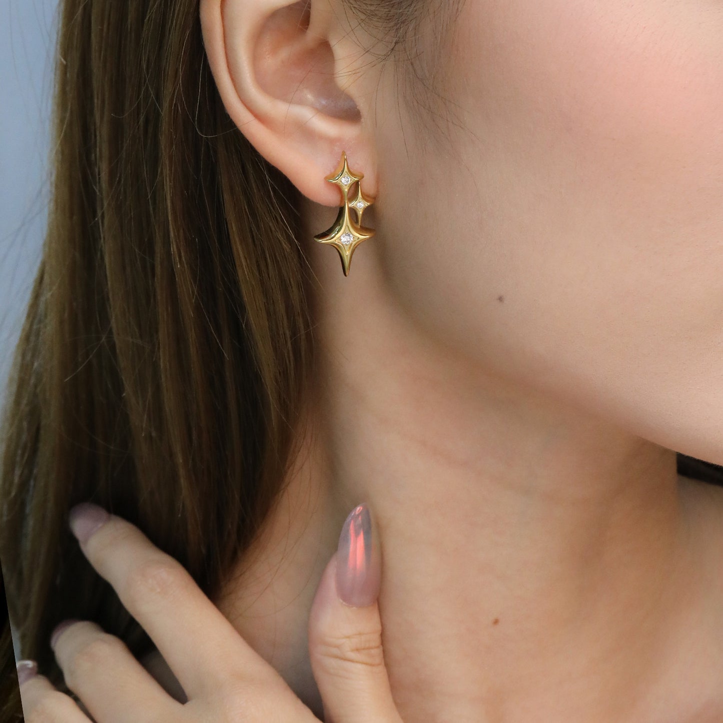 Celestial Star Motif CZ Stud Earrings Stainless Steel Waterproof