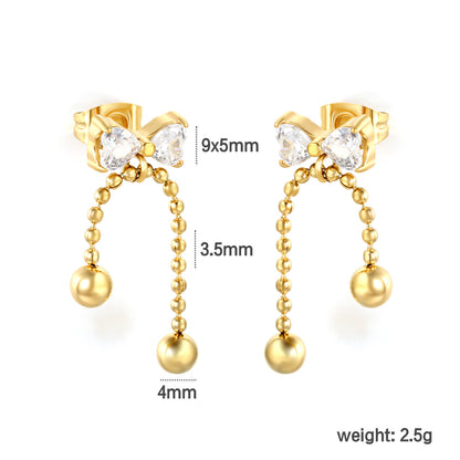 Waterproof 304L Stainless Steel Heart Earrings | Sweet Tassel Studs