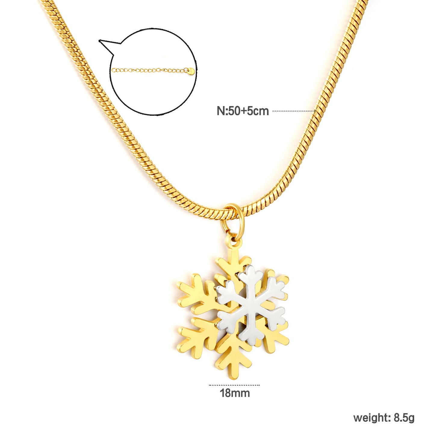 Winter 304L Stainless Steel Two-Tone Snowflake Necklace
