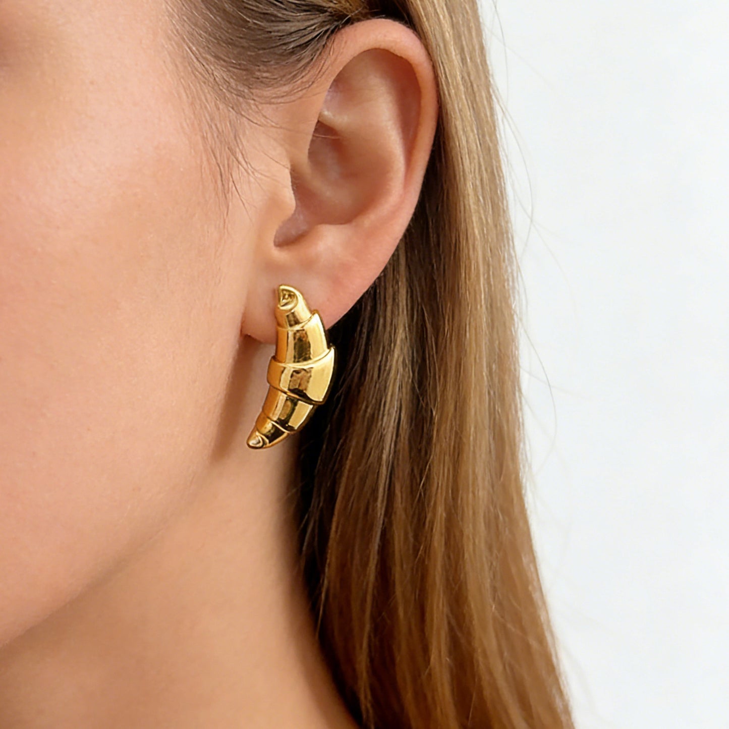 Funny Foodie Jewelry Gold Croissant Earrings Stainless Steel Non-Tarnish