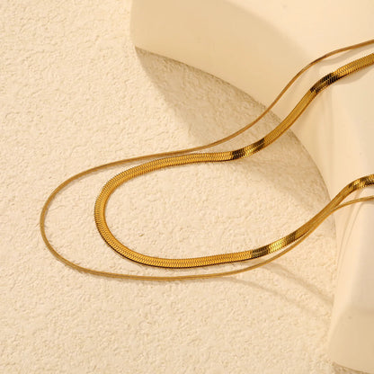 Wholesale Waterproof PVD Gold Sculpted Double Layer Snake Chain Set