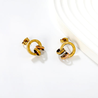 Bulk PVD Tri-Color Gold Silver Rose Gold Stacked Stud Earrings