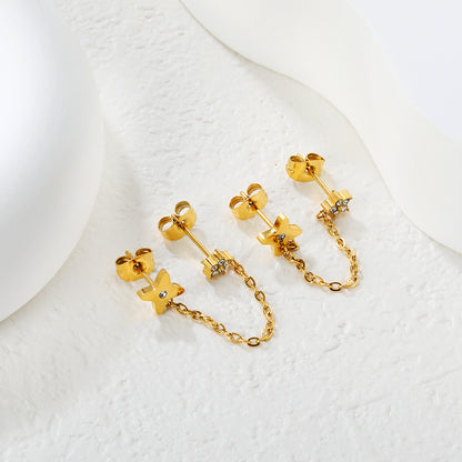 Bulk PVD Gold Pave CZ Star Long Chain Dangle Earrings Waterproof