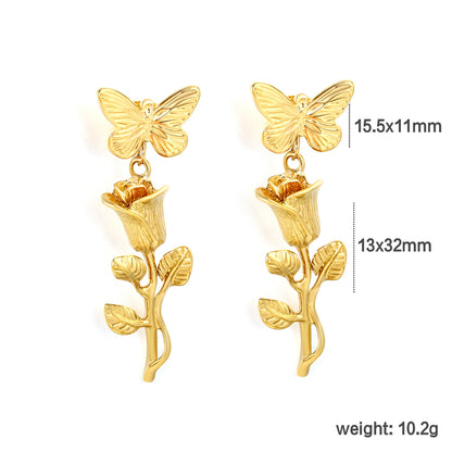 Vintage Floral & Butterfly Motif Earrings Stainless Steel Waterproof