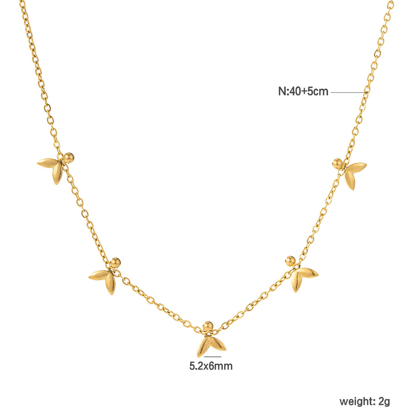 Wholesale Waterproof PVD Gold Sculpted Leaf & Bead Station Necklace