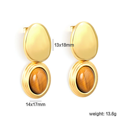 Wholesale Waterproof PVD Gold Double-Layer Tiger Eye Studs