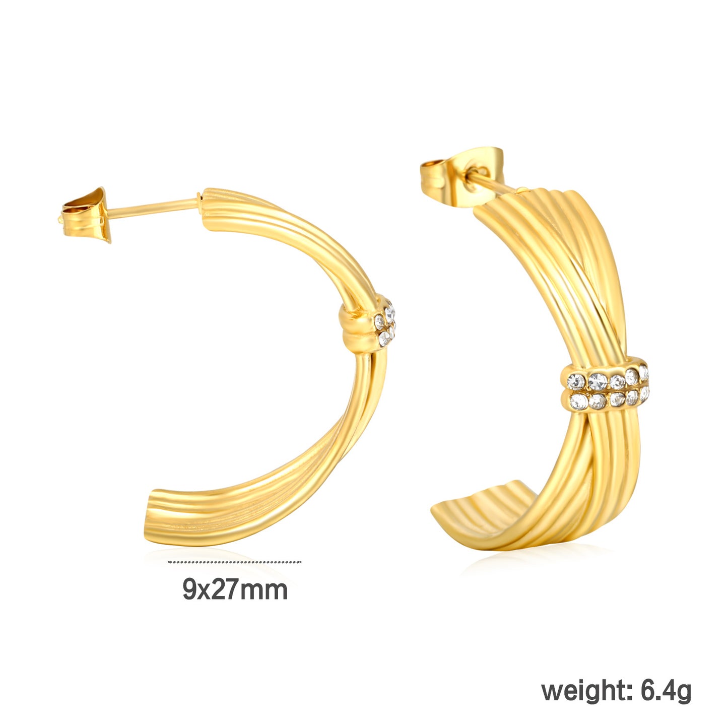 Light Luxury Twisted Rope C-Hoops with Micro-Pave CZ Stainless Steel