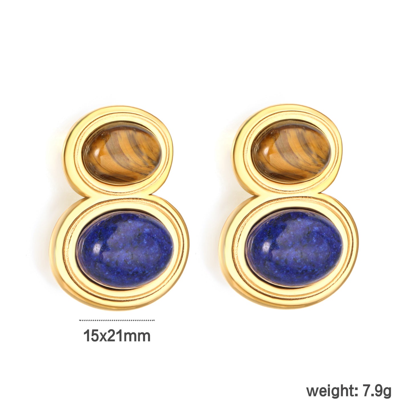 Wholesale Waterproof Tiger Eye & Lapis Lazuli Sculpted Geometric Earrings