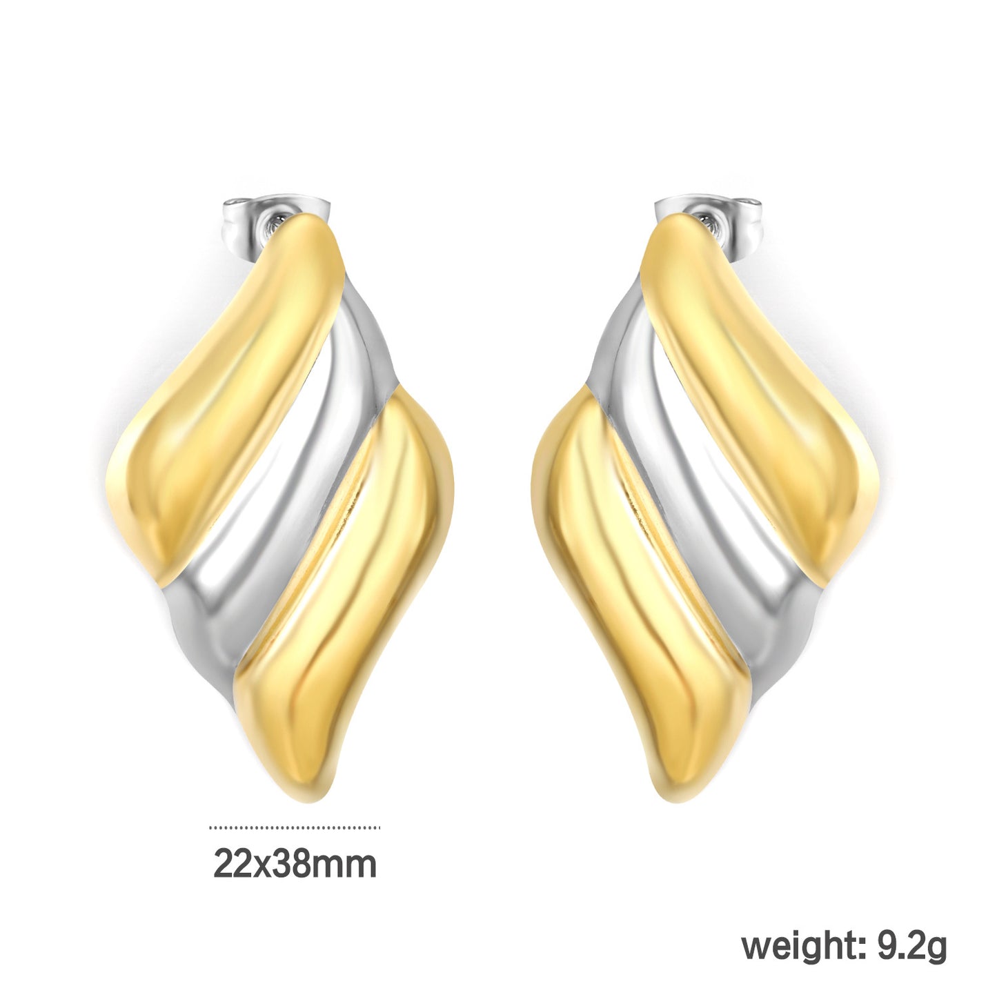 Wholesale Waterproof Two-Tone Spiral Sculpted Fluid Stud Earrings