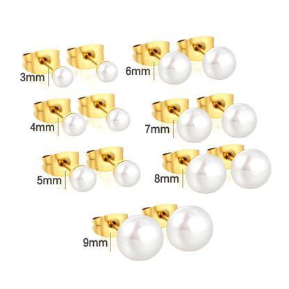 Wholesale Waterproof PVD Gold Square Link Pearl Drop Studs (3mm-9mm)