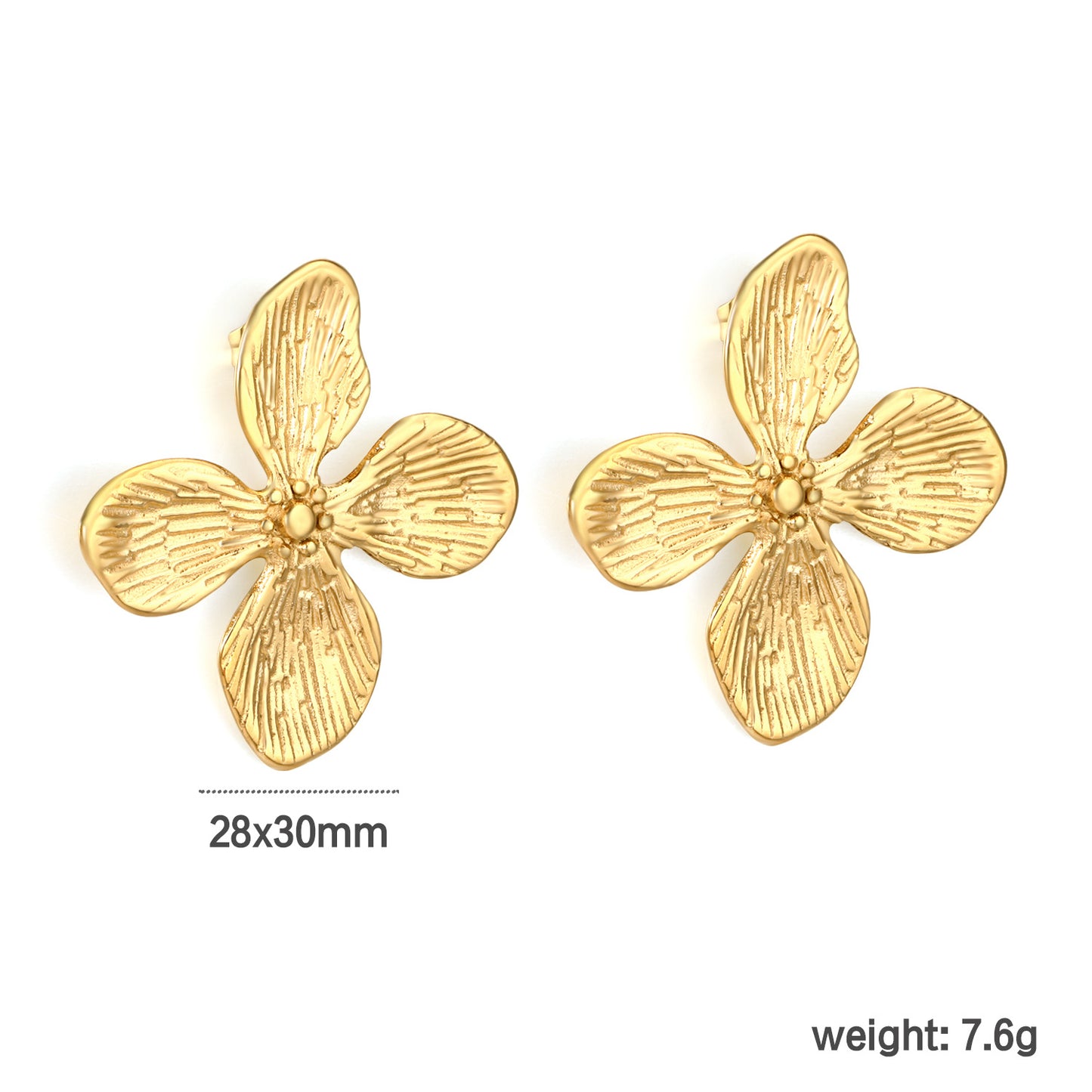 Bulk PVD Gold Relief-Textured Sculpted Botanical Petal Earrings