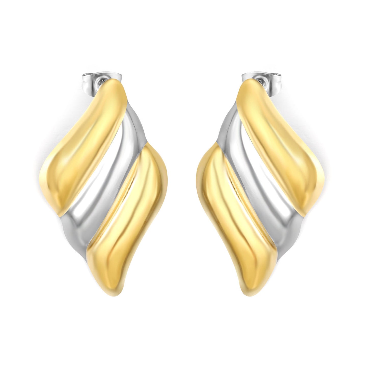 Wholesale Waterproof Two-Tone Spiral Sculpted Fluid Stud Earrings