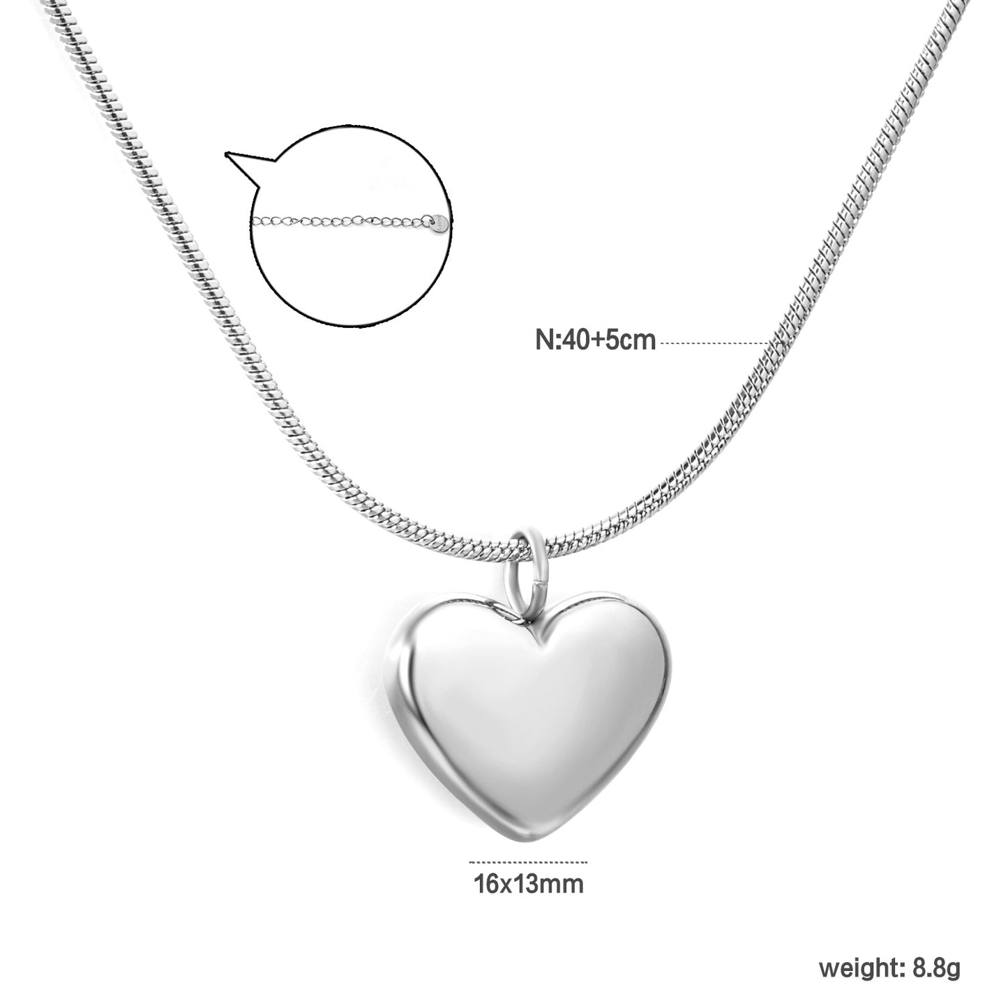 Wholesale 304L Stainless Steel Heart Necklace - 40+5cm Chain
