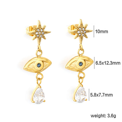 Bulk PVD Gold Sculpted Evil Eye, Starburst & Droplet Earrings