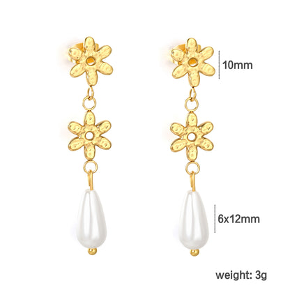 Healing Nature-Inspired Flower & Pearl Studs Stainless Steel Non-Tarnish