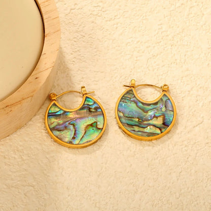 Waterproof Stainless Steel Shell Hoops | Retro Abalone Jewelry