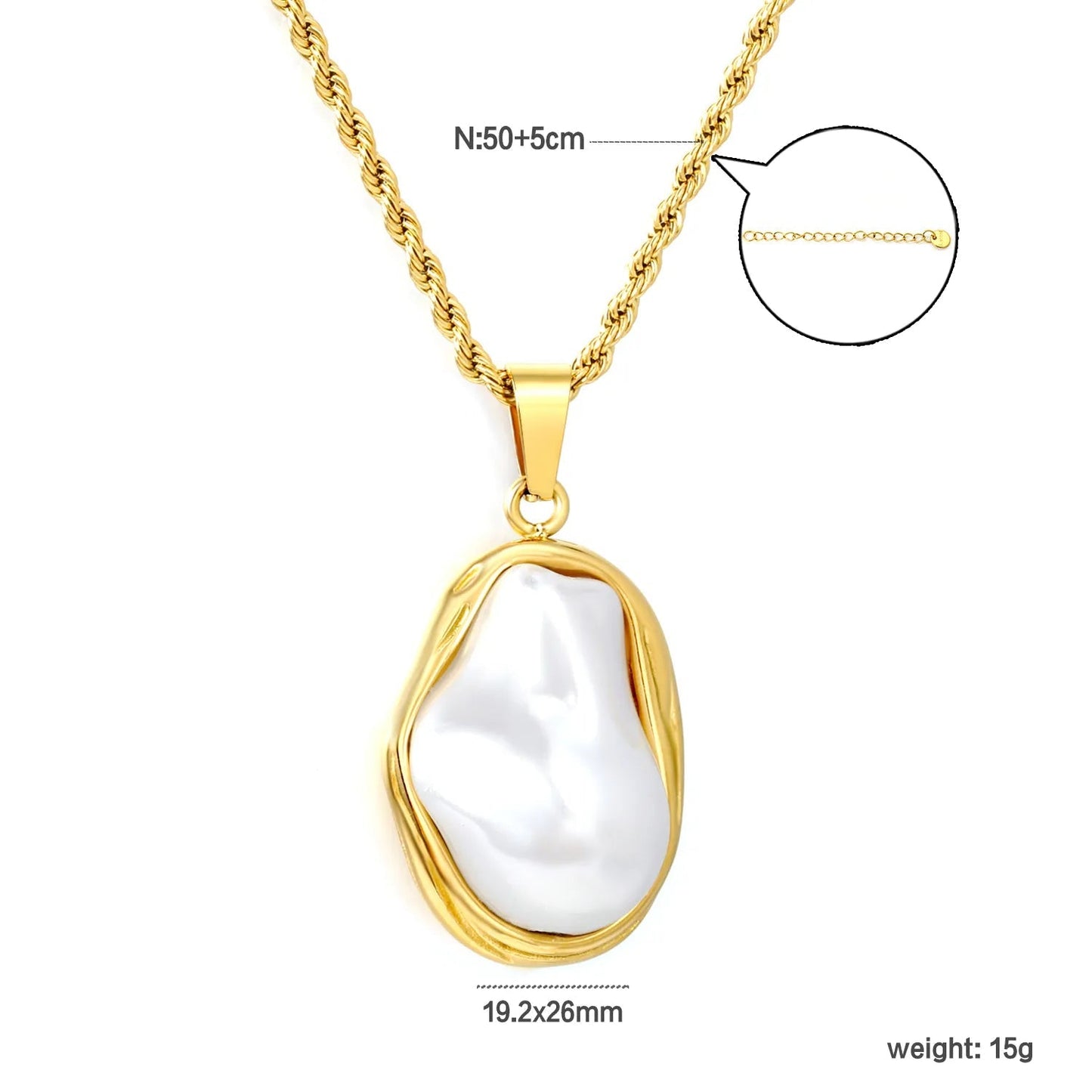 15g Heavy Baroque Pearl Stainless Steel Statement Necklace