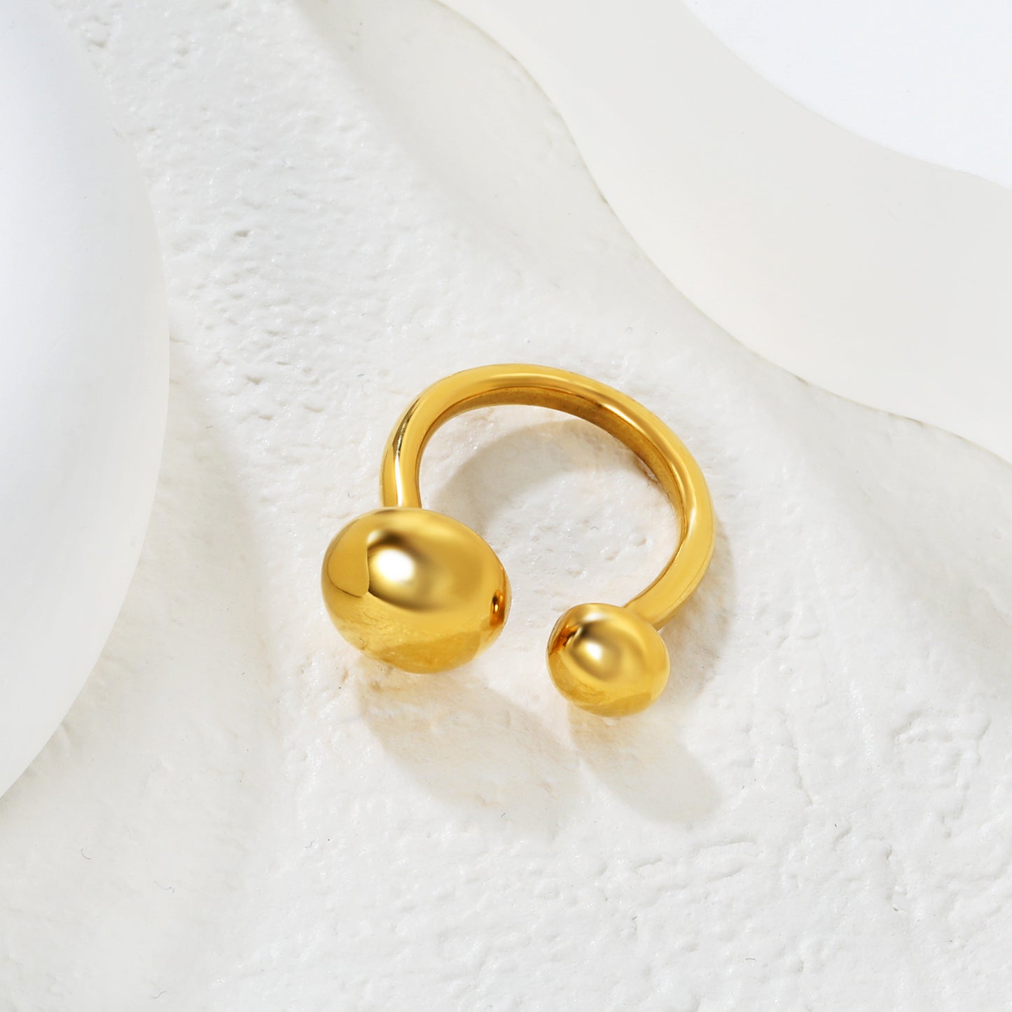Bulk PVD Gold Minimalist Double Ball Adjustable Statement Ring