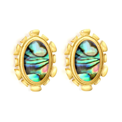304L Stainless Steel Oval Shell Studs | Elegant Retro Gold Jewelry