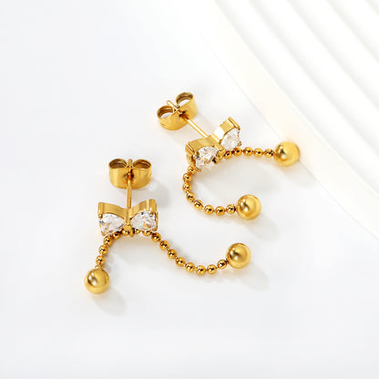 Waterproof 304L Stainless Steel Heart Earrings | Sweet Tassel Studs