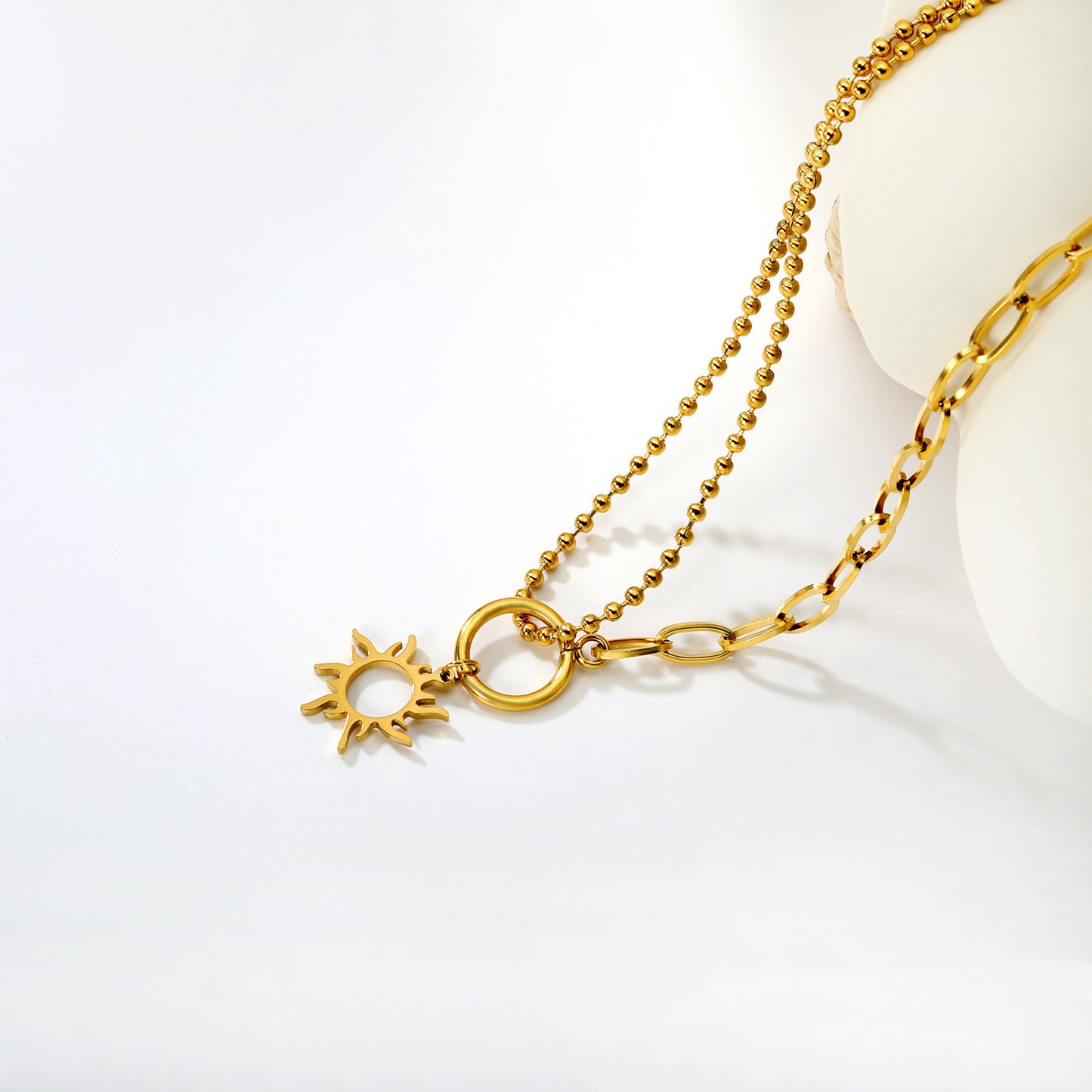 Wholesale Waterproof PVD Gold Layered Sun Silhouette Necklace