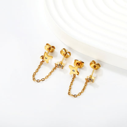 Bulk PVD Gold Pave CZ Star Long Chain Dangle Earrings Waterproof
