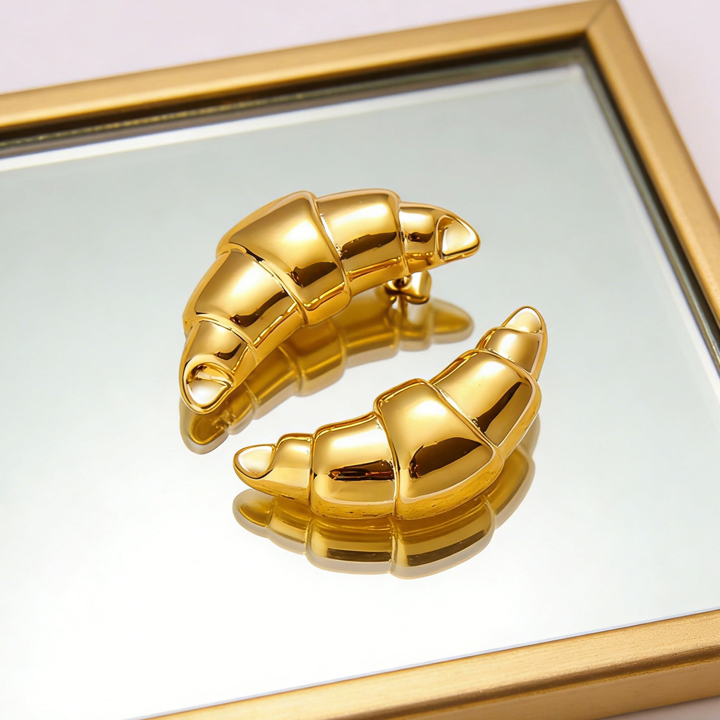 Funny Foodie Jewelry Gold Croissant Earrings Stainless Steel Non-Tarnish