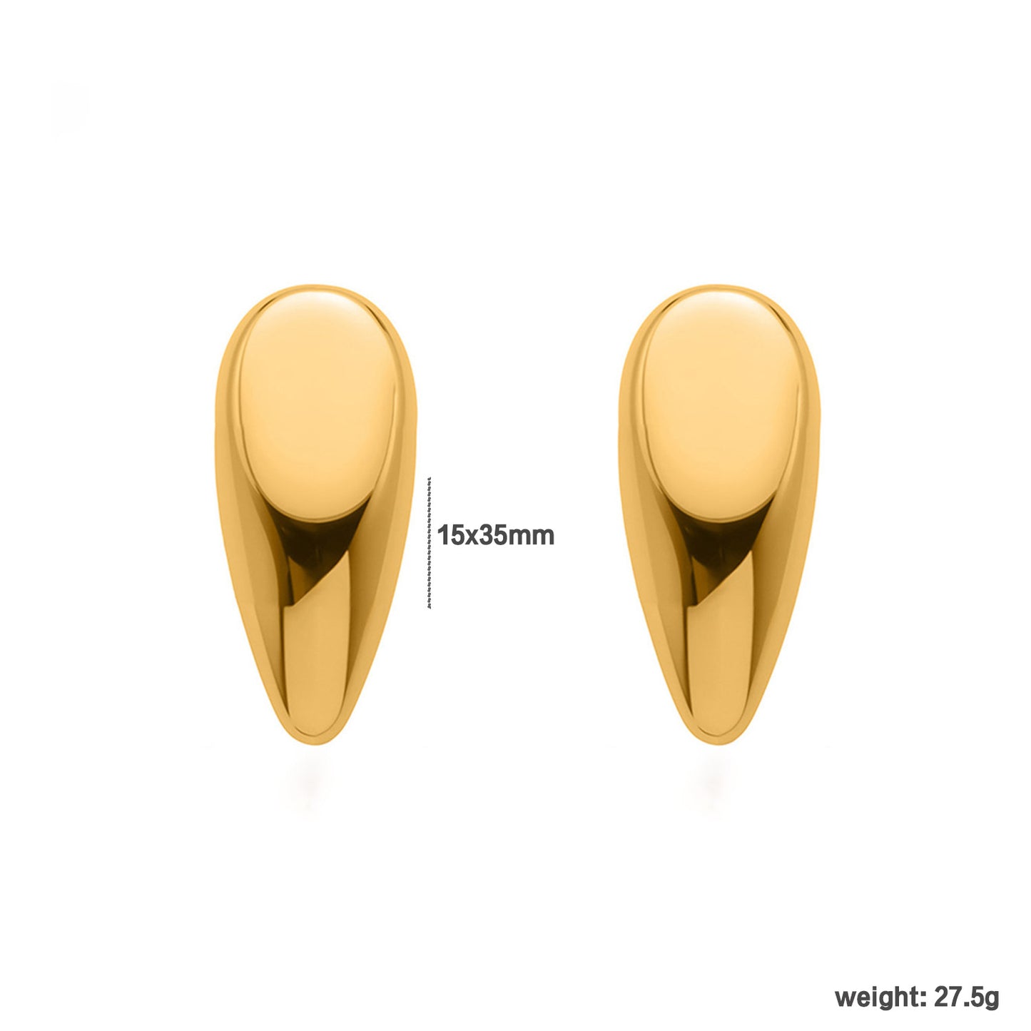 Wholesale Waterproof PVD Gold/Silver Contoured Teardrop Studs