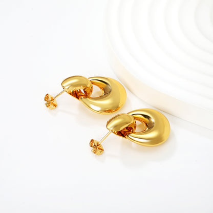 Wholesale Waterproof PVD Gold Double Ring Geometric Stud Earrings