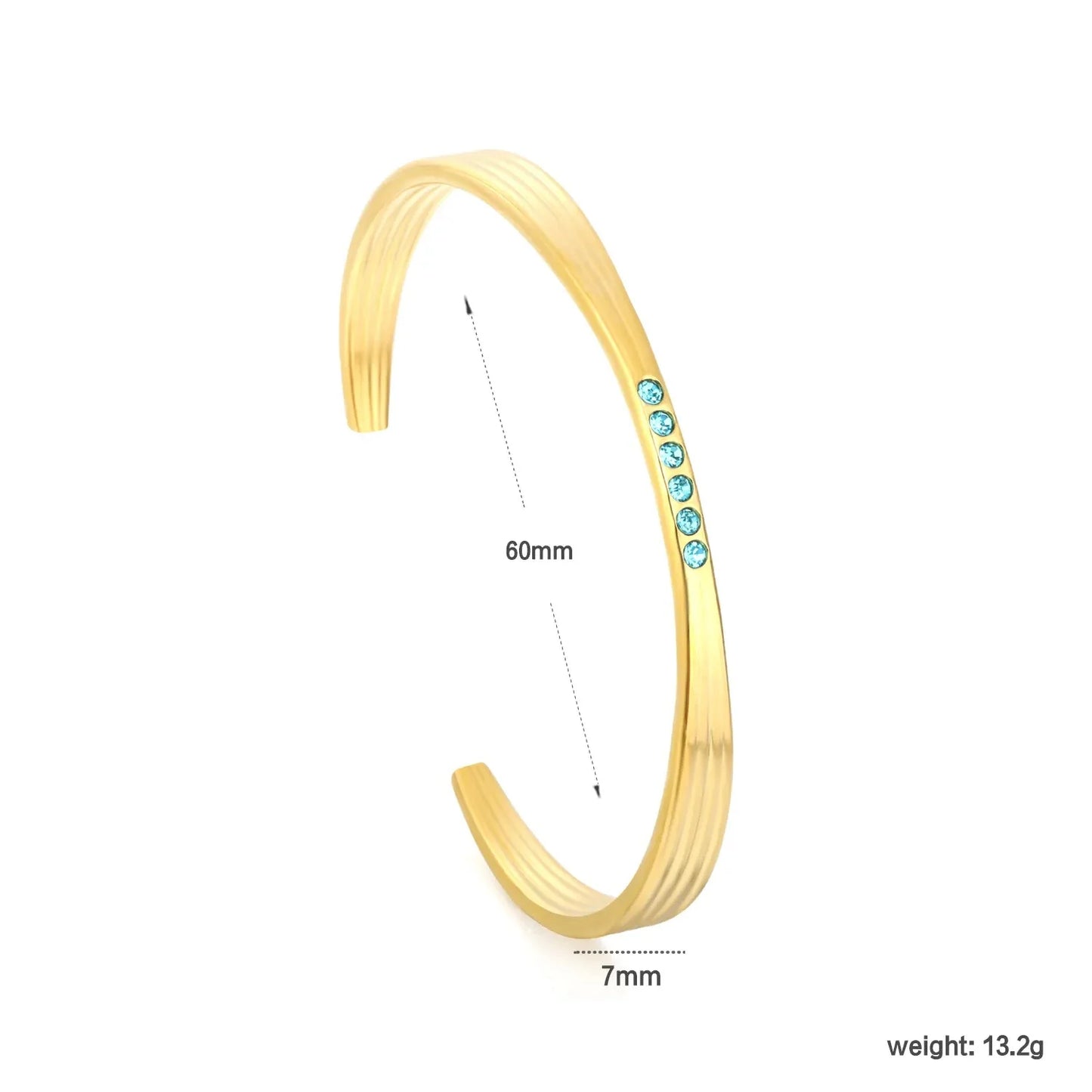 304L Stainless Steel Blue Zircon Bangle Supplier | PVD Gold Plating