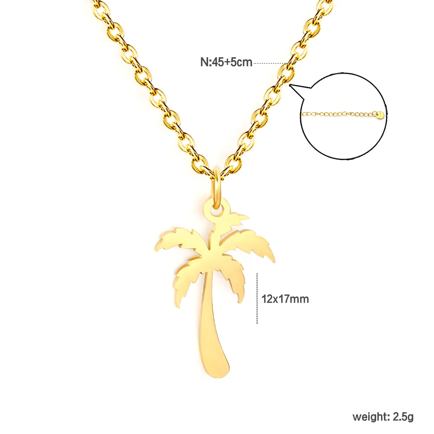 Tropical Coconut Tree Fine Chain Necklace Stainless Steel Waterproof