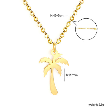 Tropical Coconut Tree Fine Chain Necklace Stainless Steel Waterproof