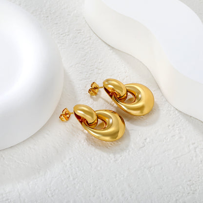 Wholesale Waterproof PVD Gold Double Ring Geometric Stud Earrings